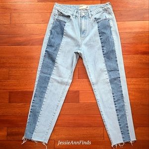 Garage Two-tone Denim High Rise Frayed Hem Mom Jeans Junior's Size 9